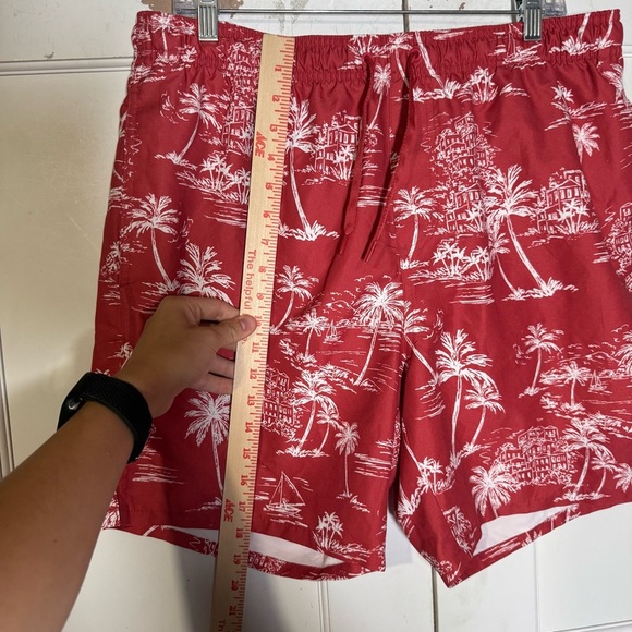Old Navy Red and White Swim Trunks Palm Trees Beach Print Size Large Summer Swim - Picture 3 of 9
